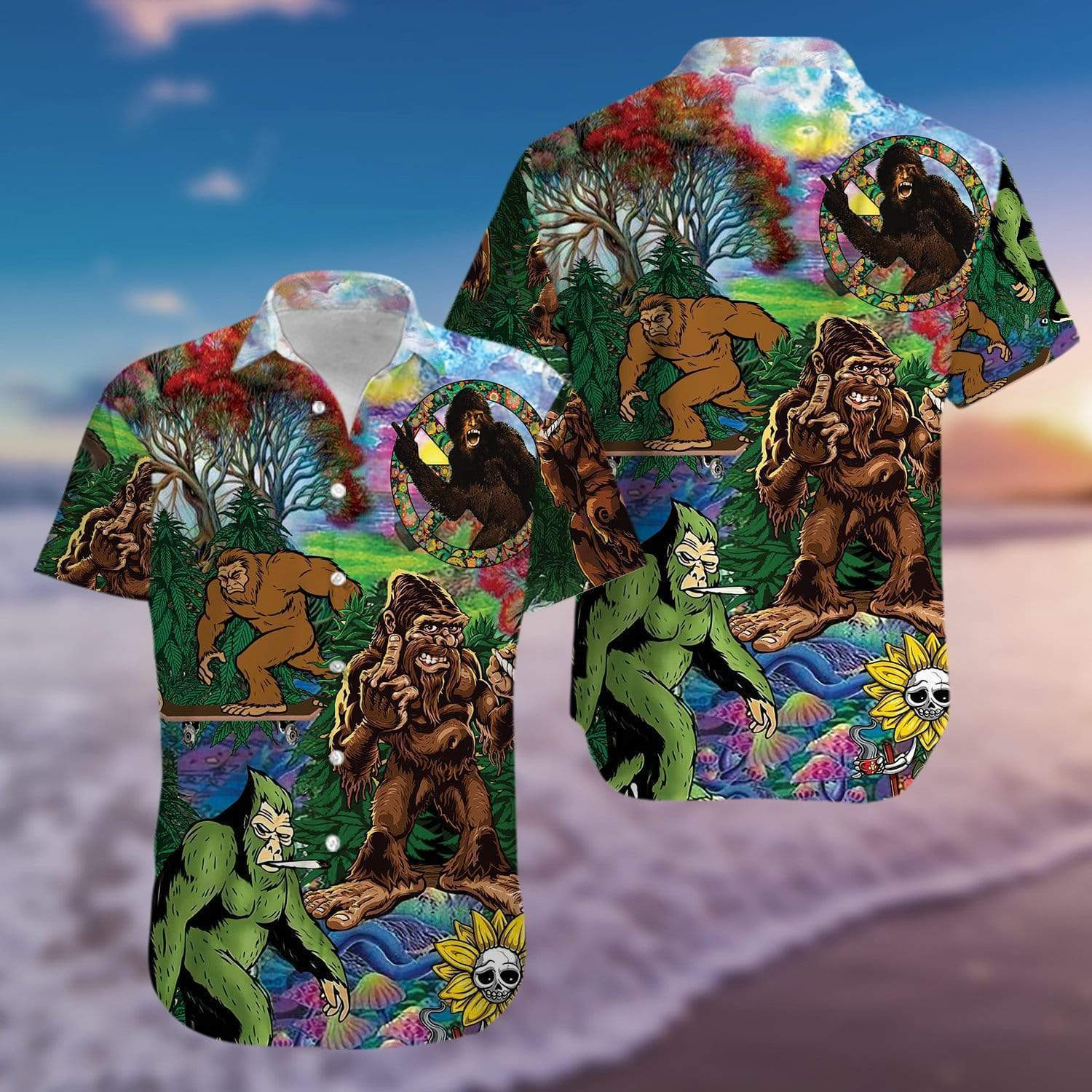 Hippie Bigfoot Wild And Free Hawaiian Shirt