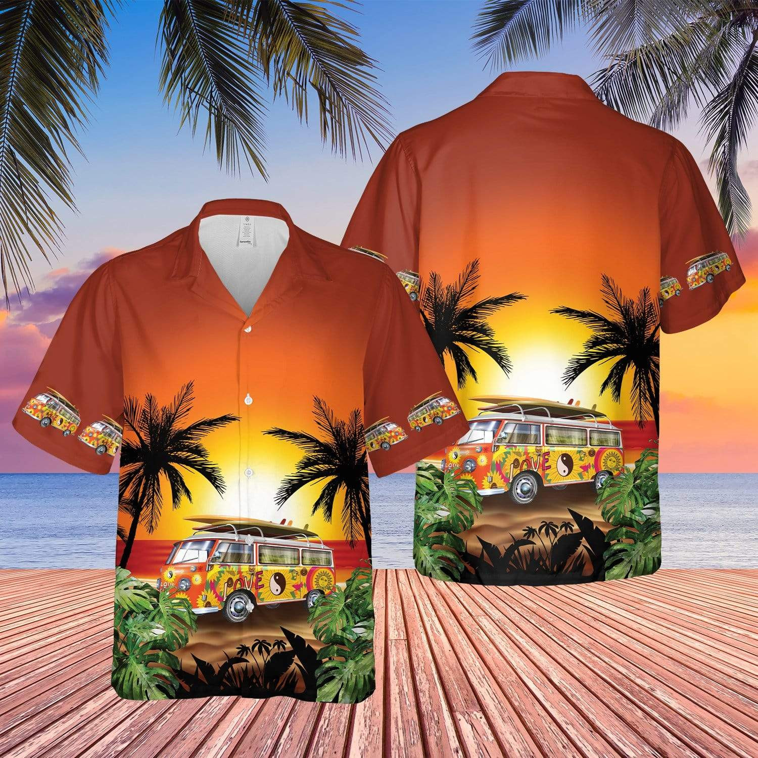 Hippie Camping Van On The Sunset Hawaiian Shirt