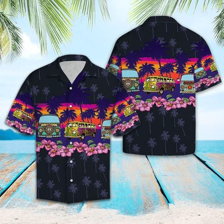 Hippie Car Black Tropical Summer Hawaiian Shirt