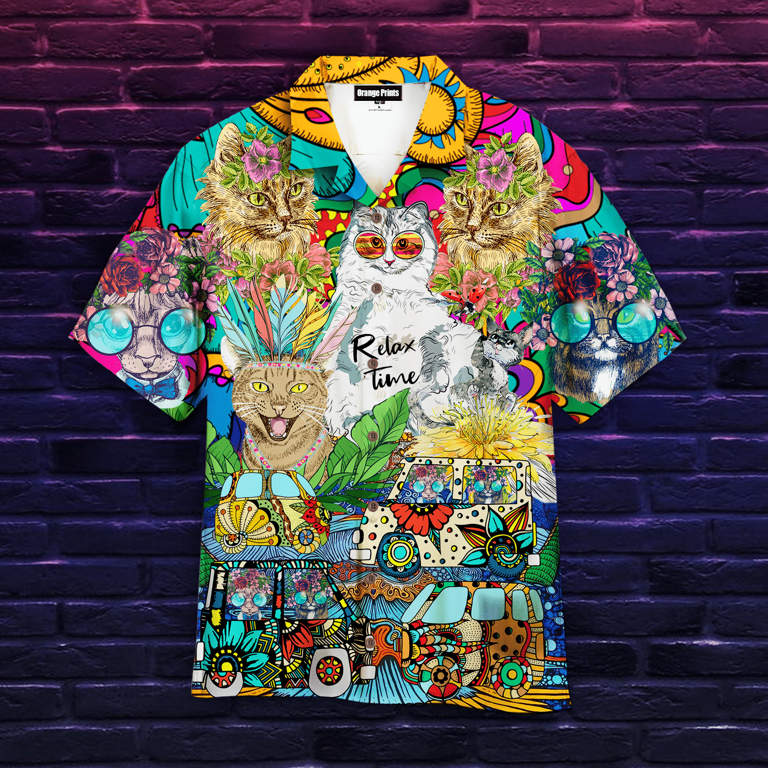 Hippie Cats Peace Life Color Hawaiian Shirt