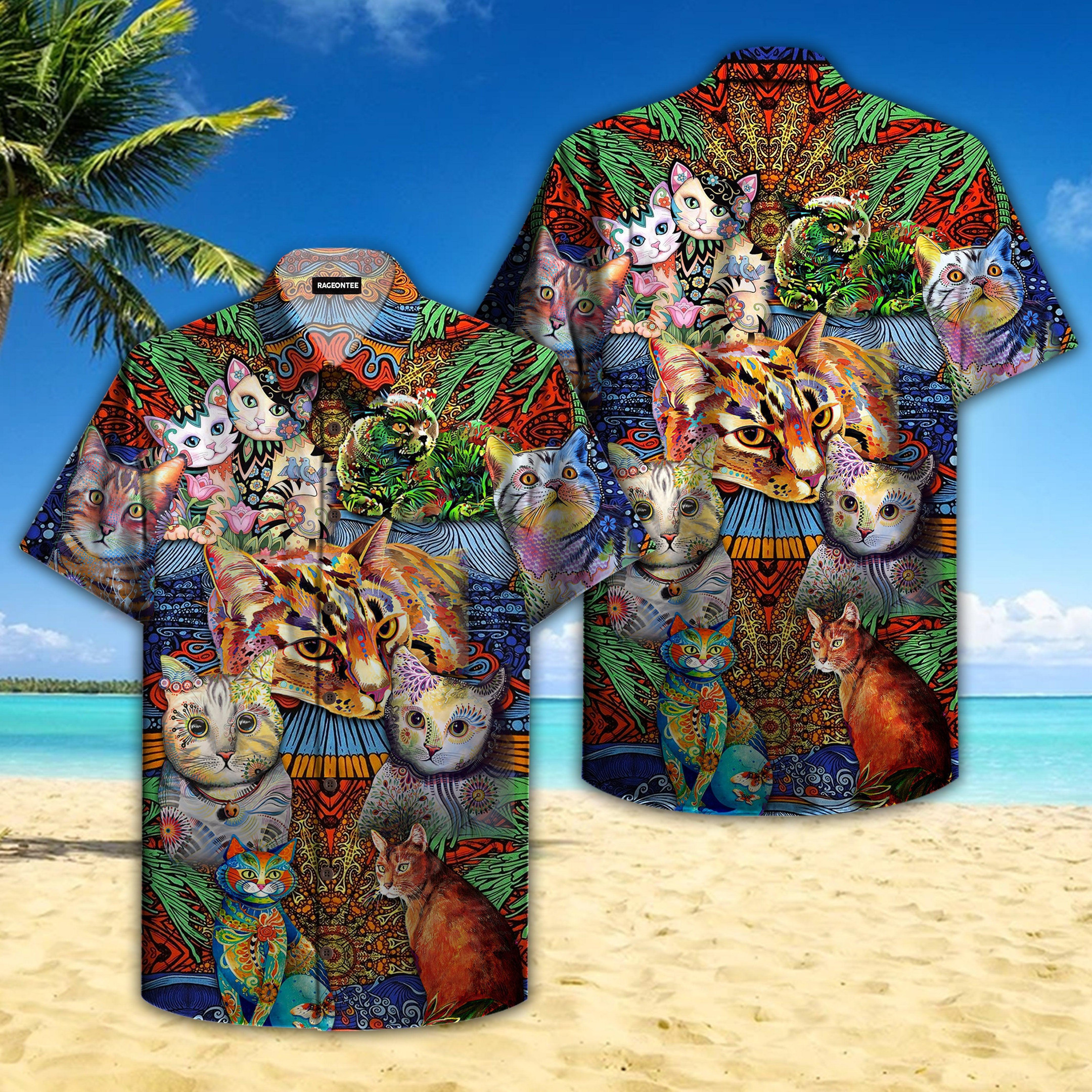 Hippie Cats Peace Life Colorful Hawaiian Shirt