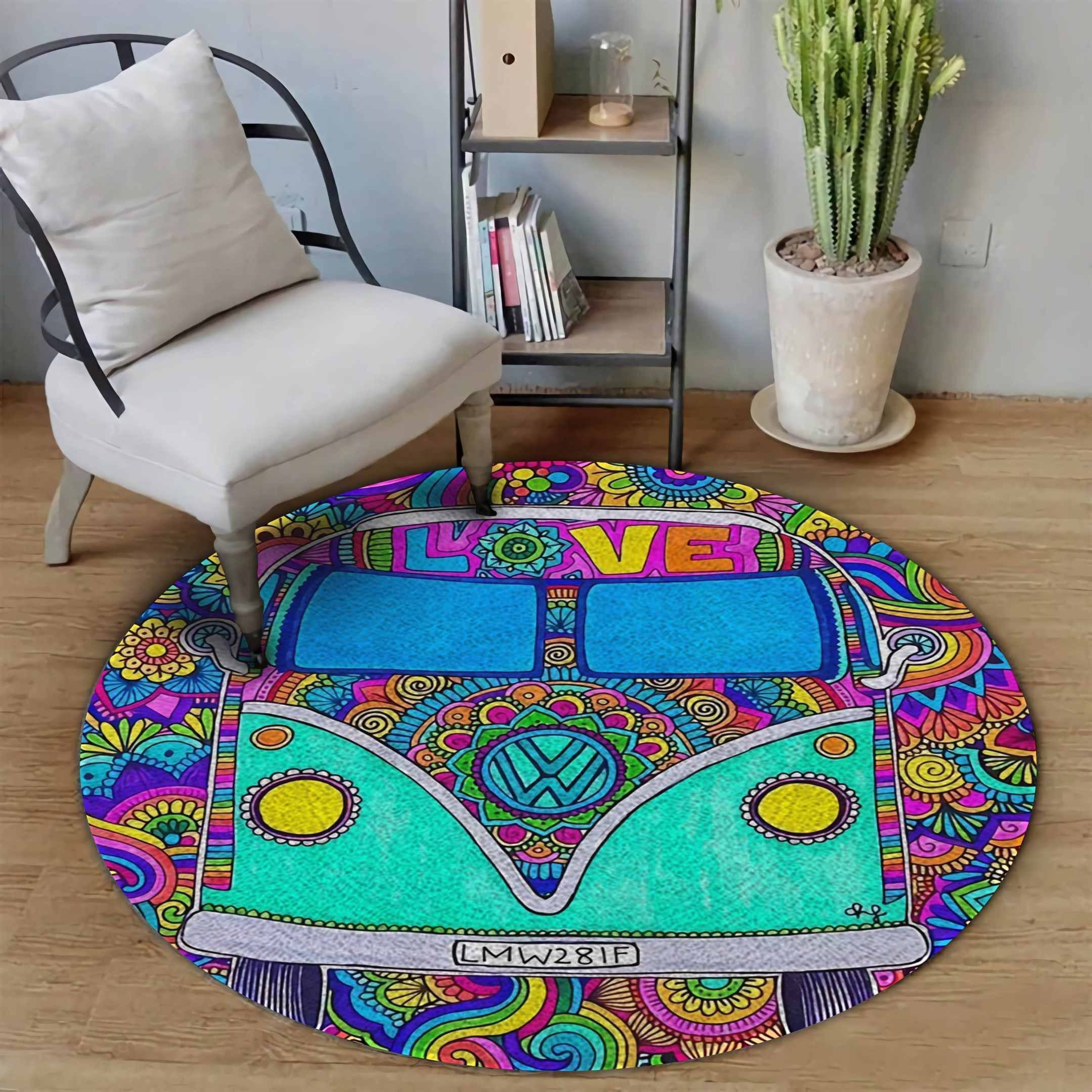 Hippie Colorful Round Rug Carpet Bedroom Livingroom Home Decor