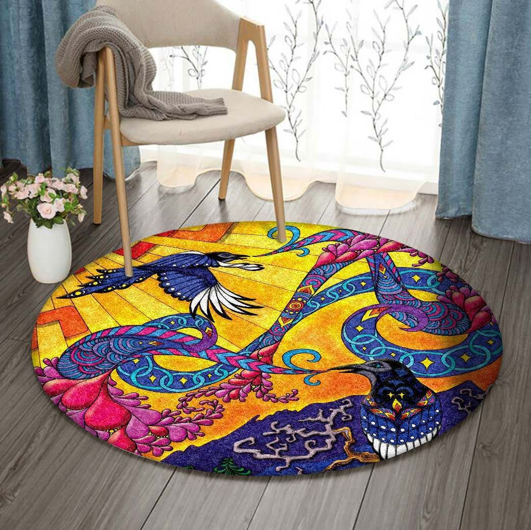 Hippie Crow Round Rug Carpet Bedroom Livingroom Home Decor