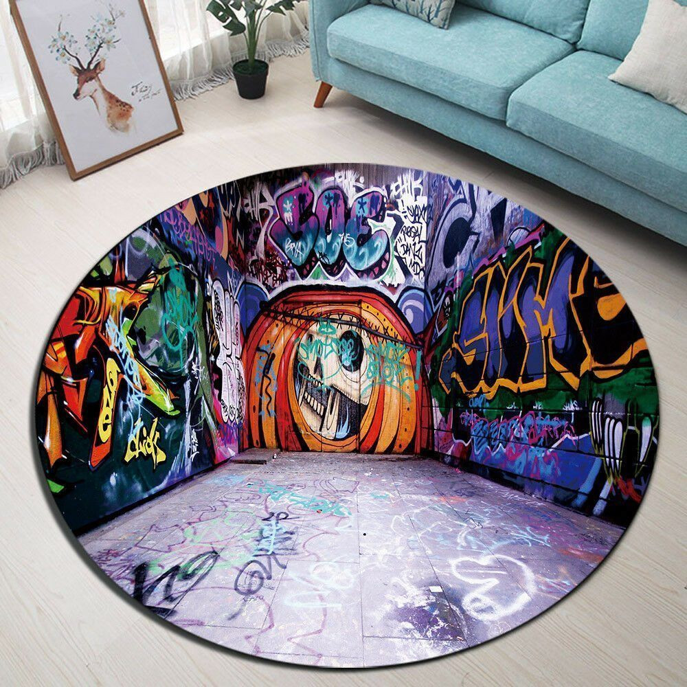 Hippie Graffiti Round Rug Carpet Bedroom Livingroom Home Decor