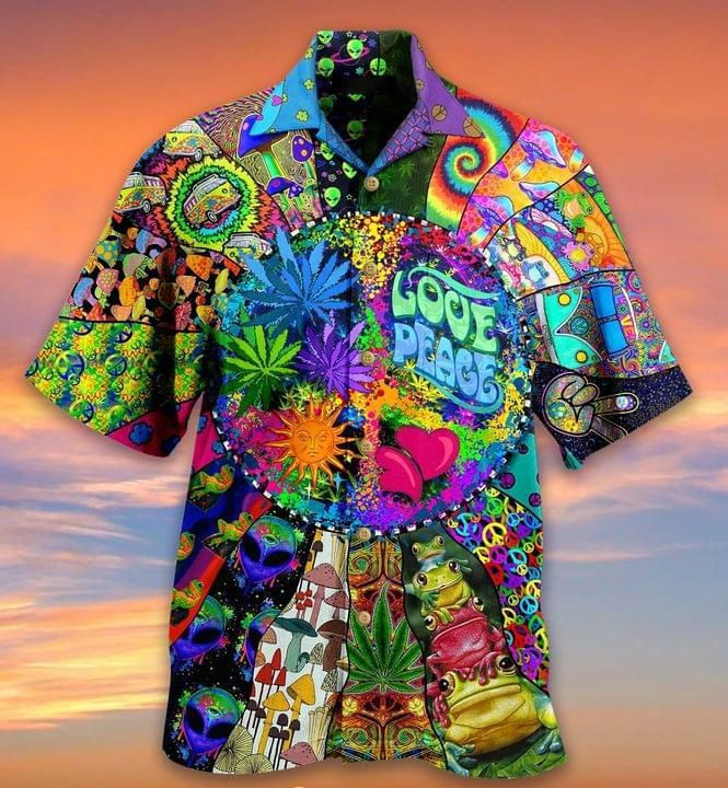 Hippie Love Peace Print Hawaiian Shirt