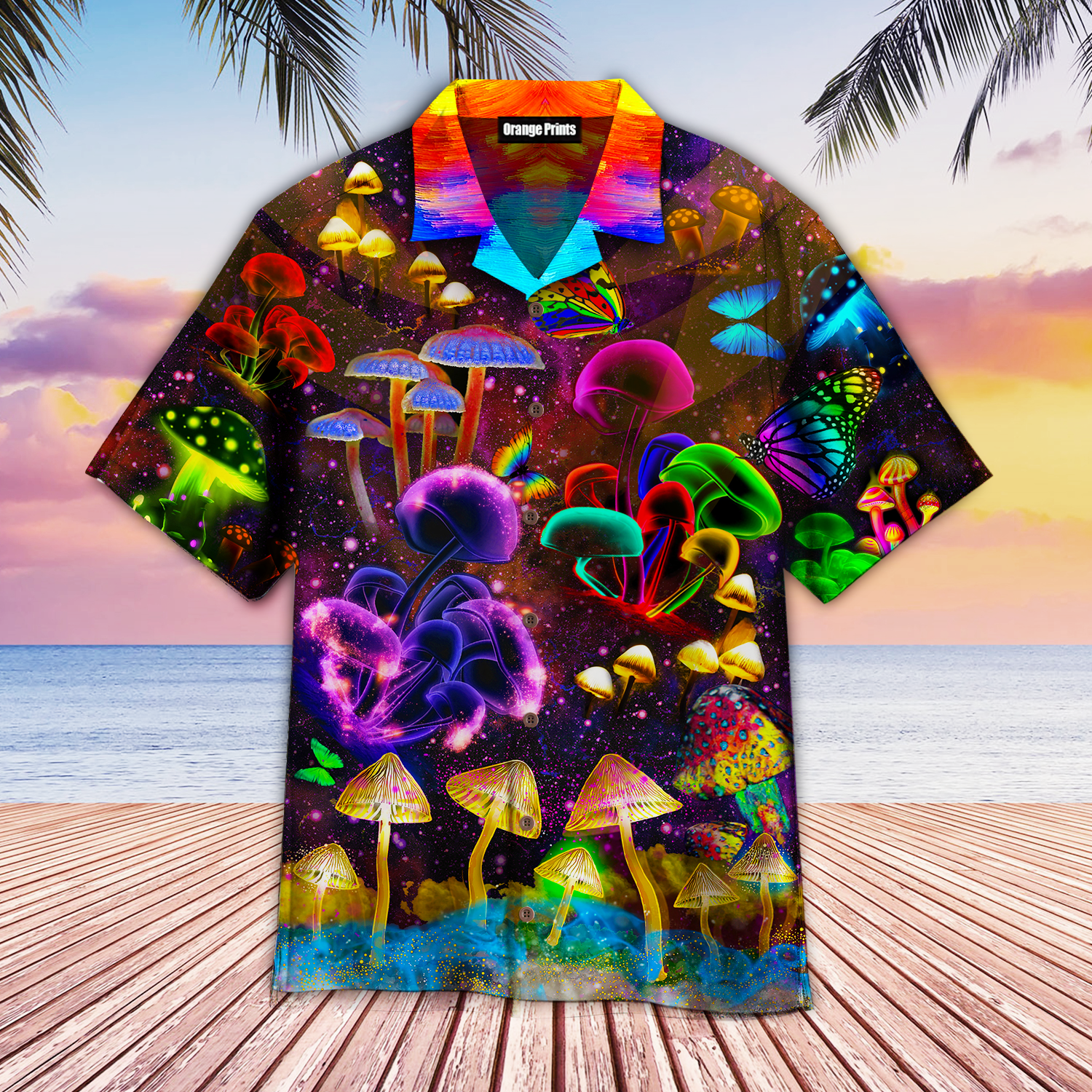 Hippie Mushroom Neon Light Hawaiian Shirt