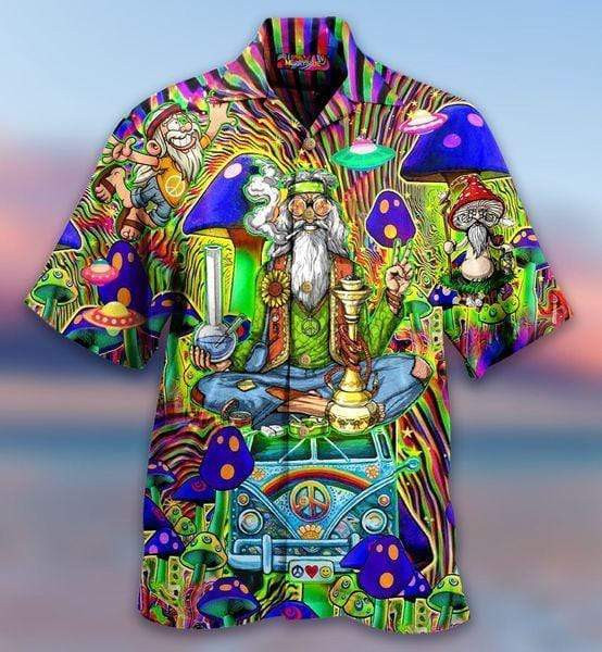 Hippie Old Man Blue Mushroom Colorful Hawaiian Shirt