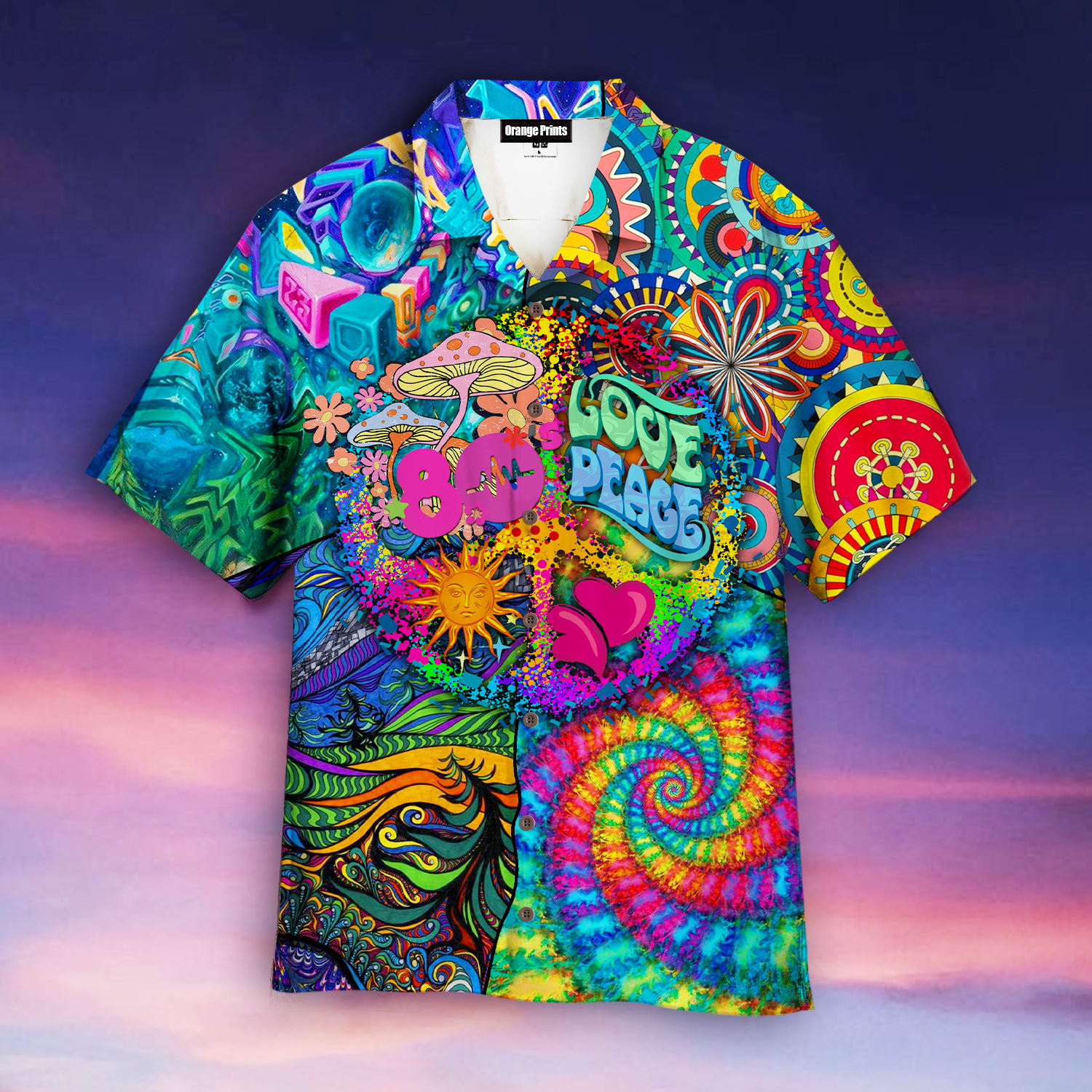 Hippie Peace Love 80s Hawaiian Shirt