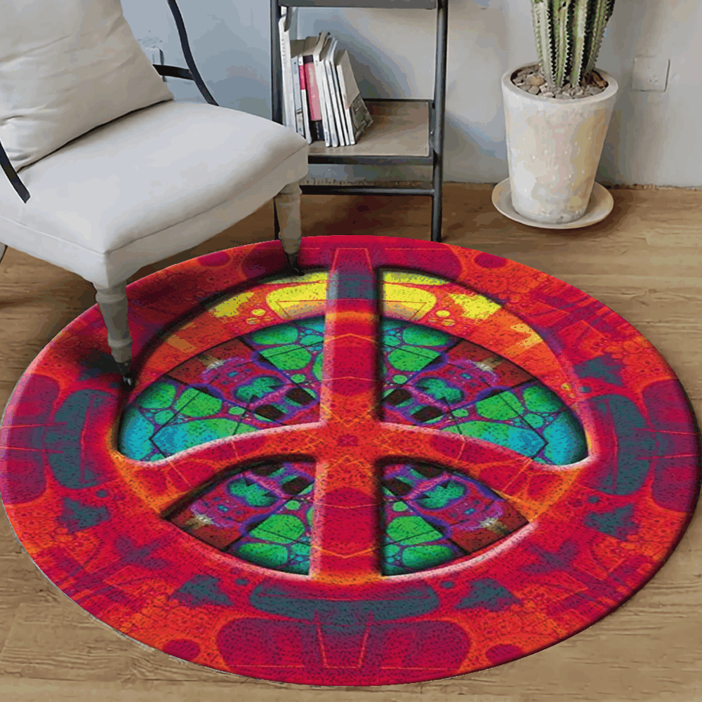 Hippie Peace Sign Round Rug Carpet Bedroom Livingroom Home Decor