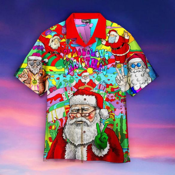 Hippie Santa Peace Love Christmas Hawaiian Shirt