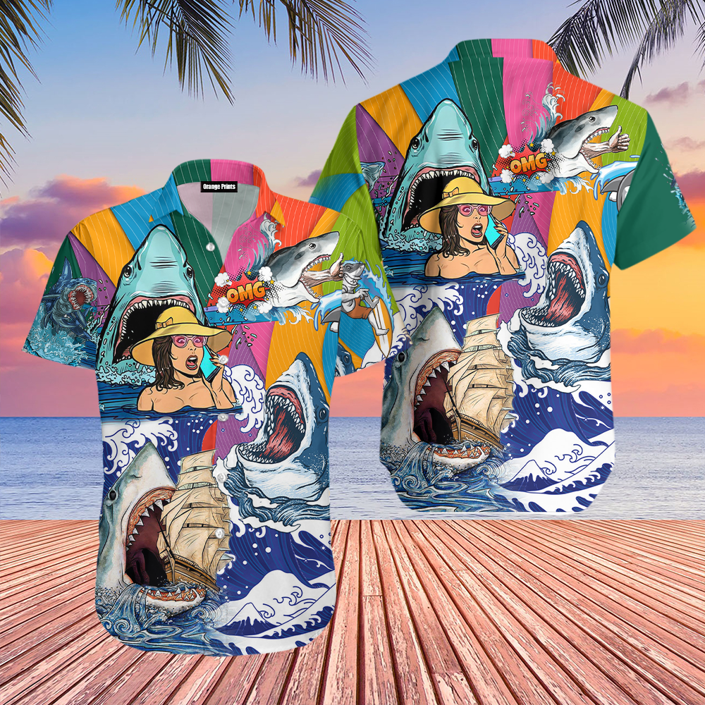 Hippie Sharks On Sea Hawaiian Shirt