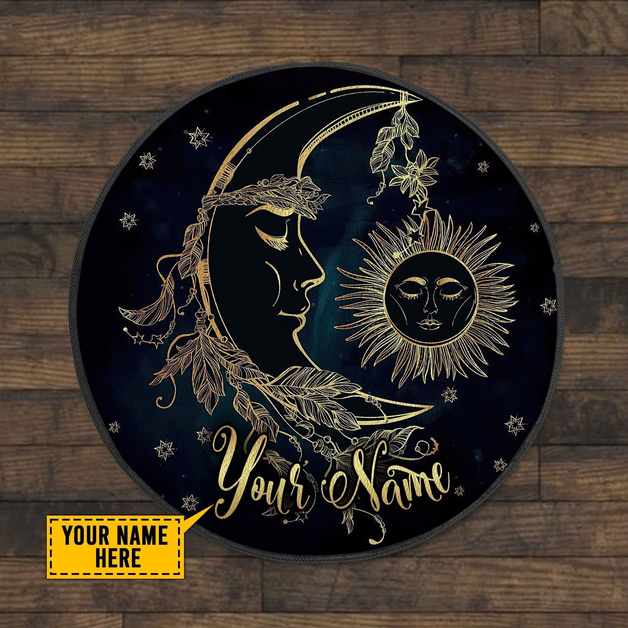 Hippie Sun & Moon Custom Name Round Rug Carpet Bedroom Livingroom Home Decor - Image 3
