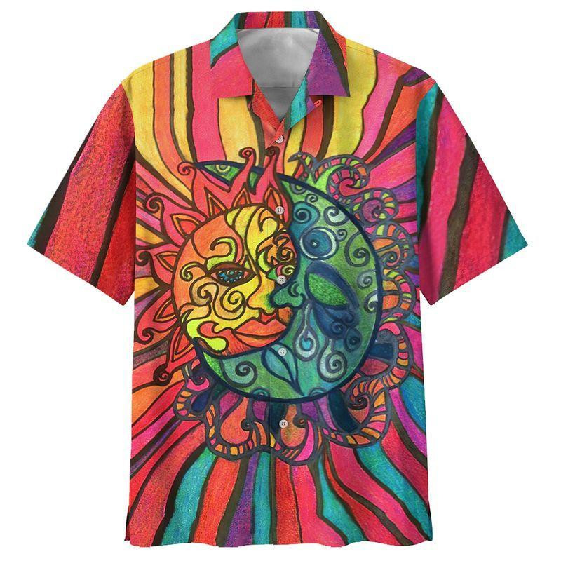 Hippie Sun And Moon Colorful Hawaiian Shirt