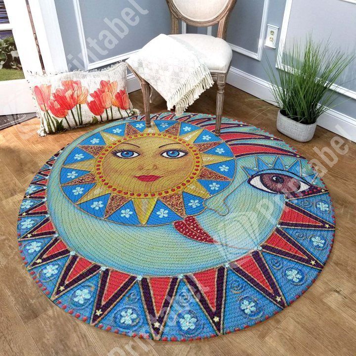 Hippie Sun And Moon Round Rug Carpet Bedroom Livingroom Home Decor