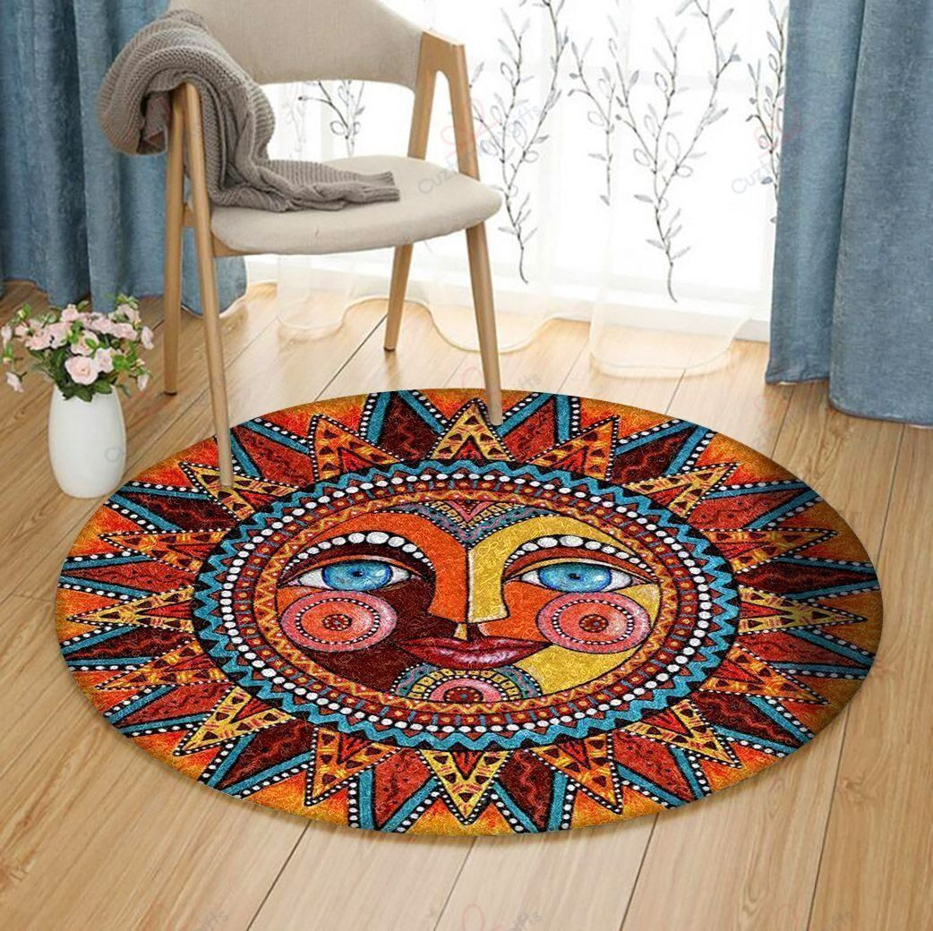Hippie Sun Face Round Rug Carpet Bedroom Livingroom Home Decor