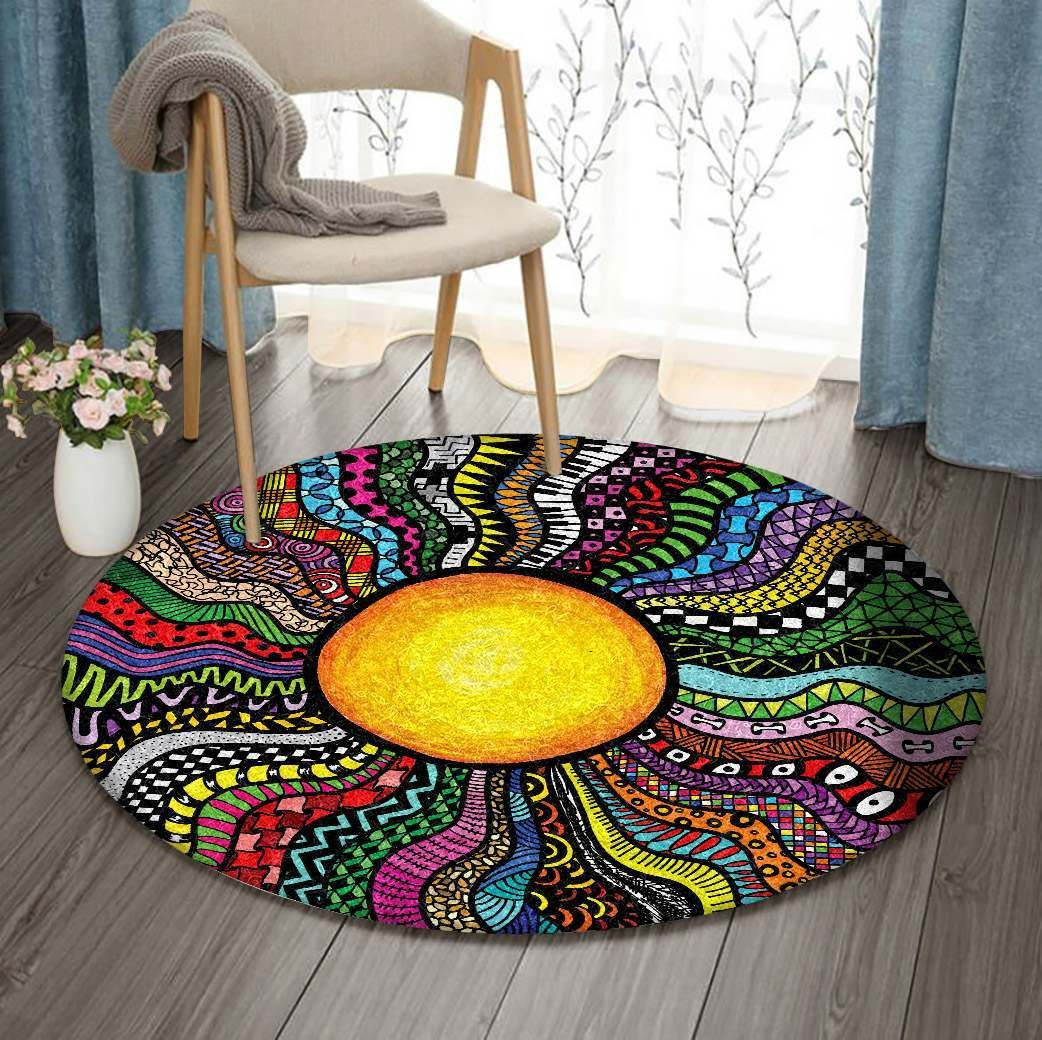 Hippie Sun Round Rug Carpet Bedroom Livingroom Home Decor