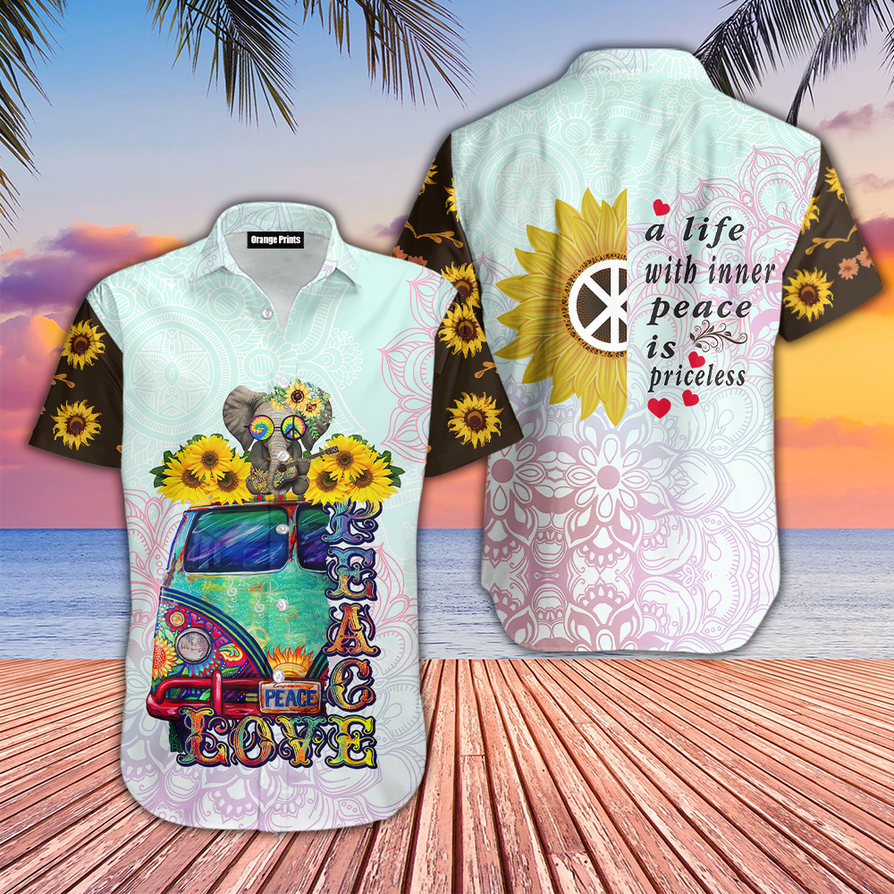 Hippie Sunflower Elephant Peace Bus Hawaiian Shirt