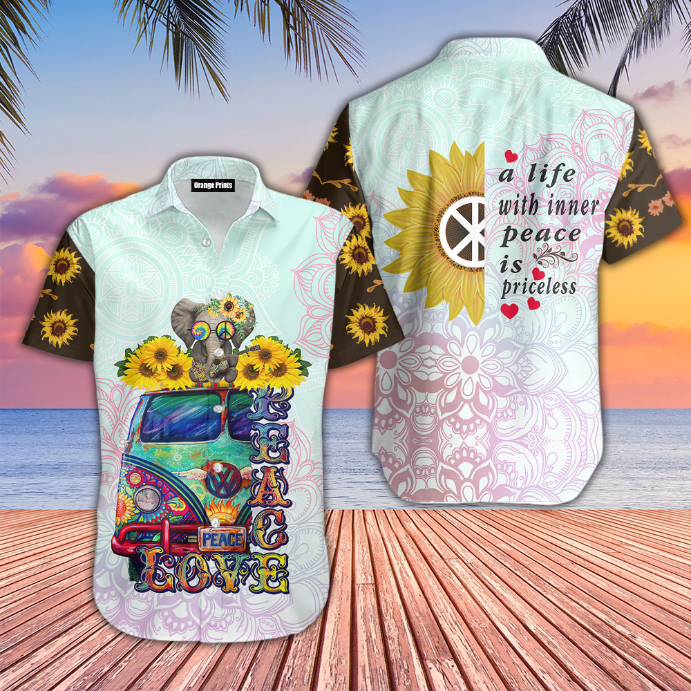 Hippie Sunflower Peace Bus Hawaiian Shirt