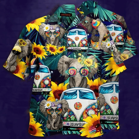 Hippie Wonderful Camping Elephant Colorful Hawaiian Shirt