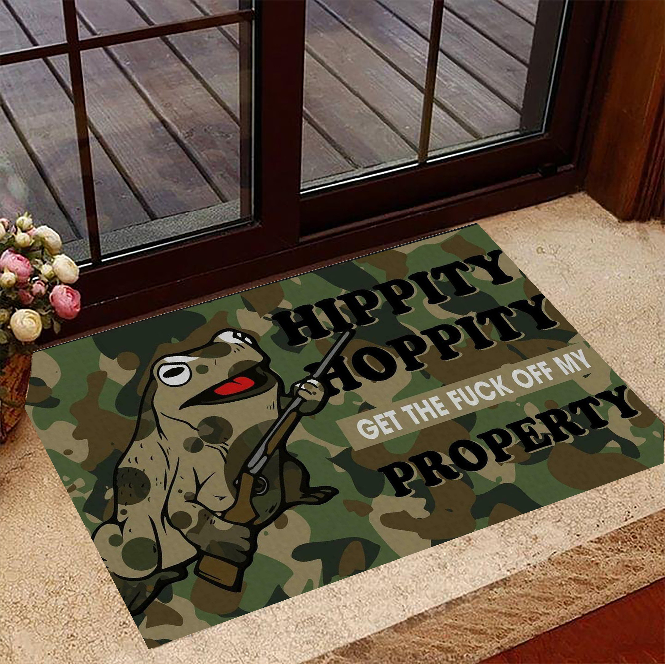 Hippity Hoppity Rubber Doormat Military Camo Frog Get Off My Property Unique Rubber Doormat