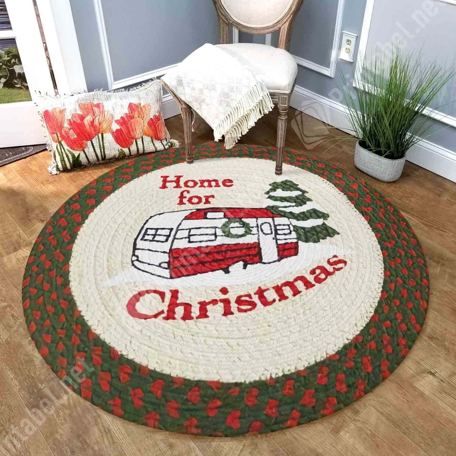 Home For Christmas Round Rug Carpet Bedroom Livingroom Home Decor