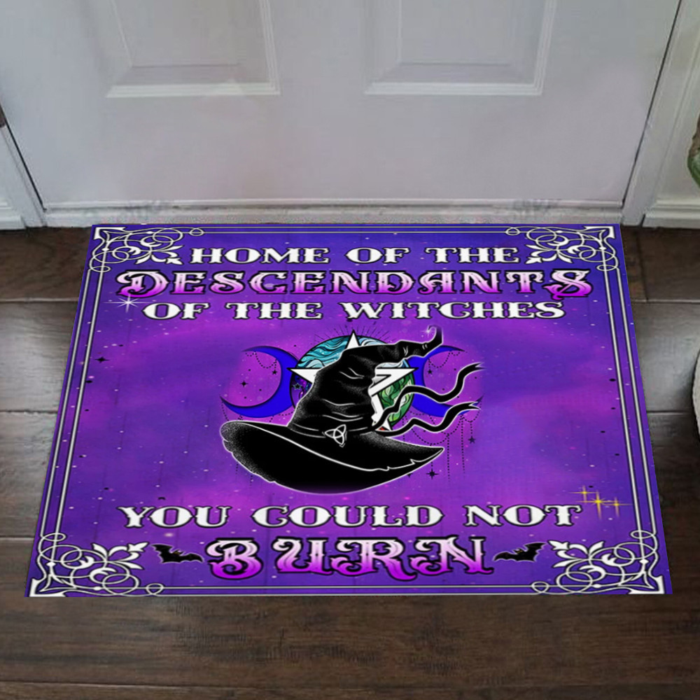 Home Of The Descendants Of The Witches Rubber Doormat Holiday Halloween Funny Front Door Mats
