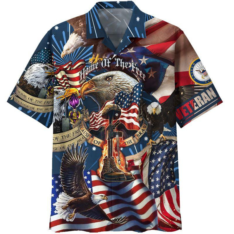 Home Of The Free Navy Veteran Hawaiian Shirt