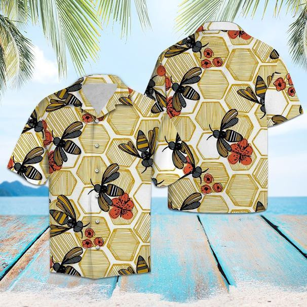 Honey Bee Hexagon Hawaiian Shirt
