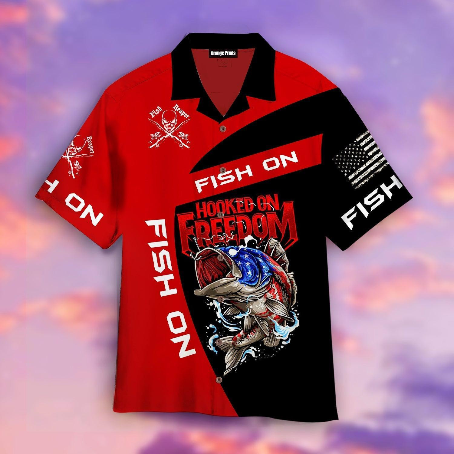 Hooked On Freedom Fish on Fishing Hawaiian Shirt