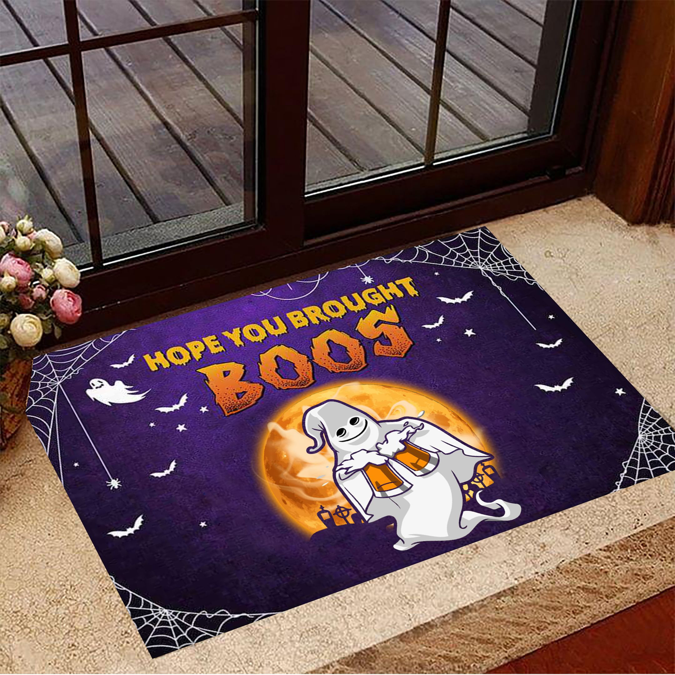 Hope You Brought Boos Rubber Doormat Ghost With Beer Halloween Rubber Doormat Halloween Room Decor
