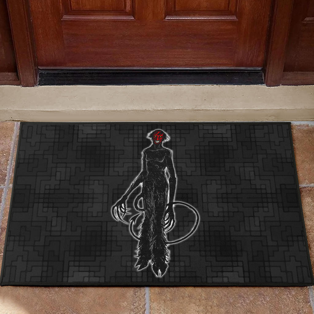 Horror Movie Hairy Devil With Red Face Black Rubber Doormat Home Decor