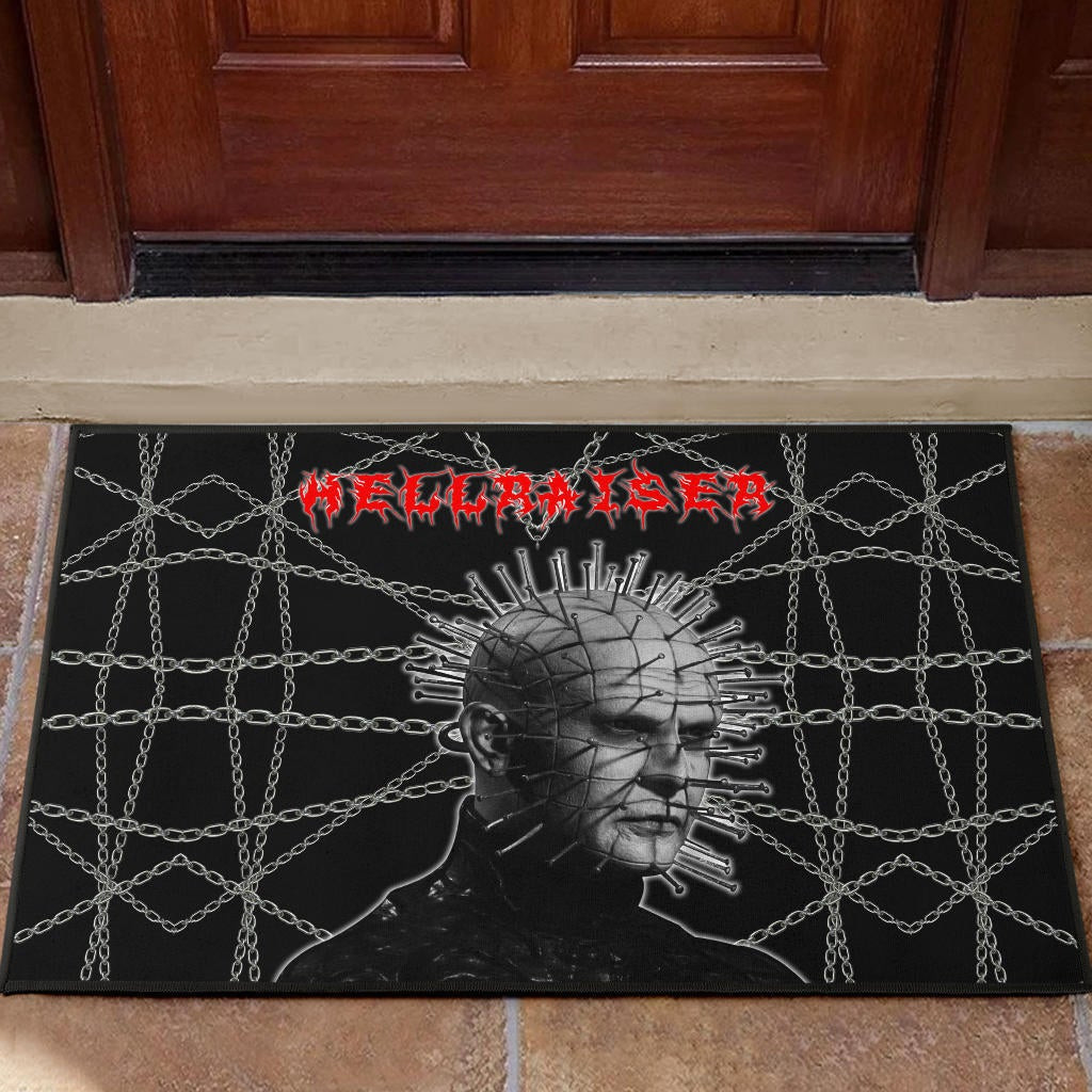 Horror Movie Hellraiser Pin Head Fire Circle Chains Background Rubber Doormat Home Decor