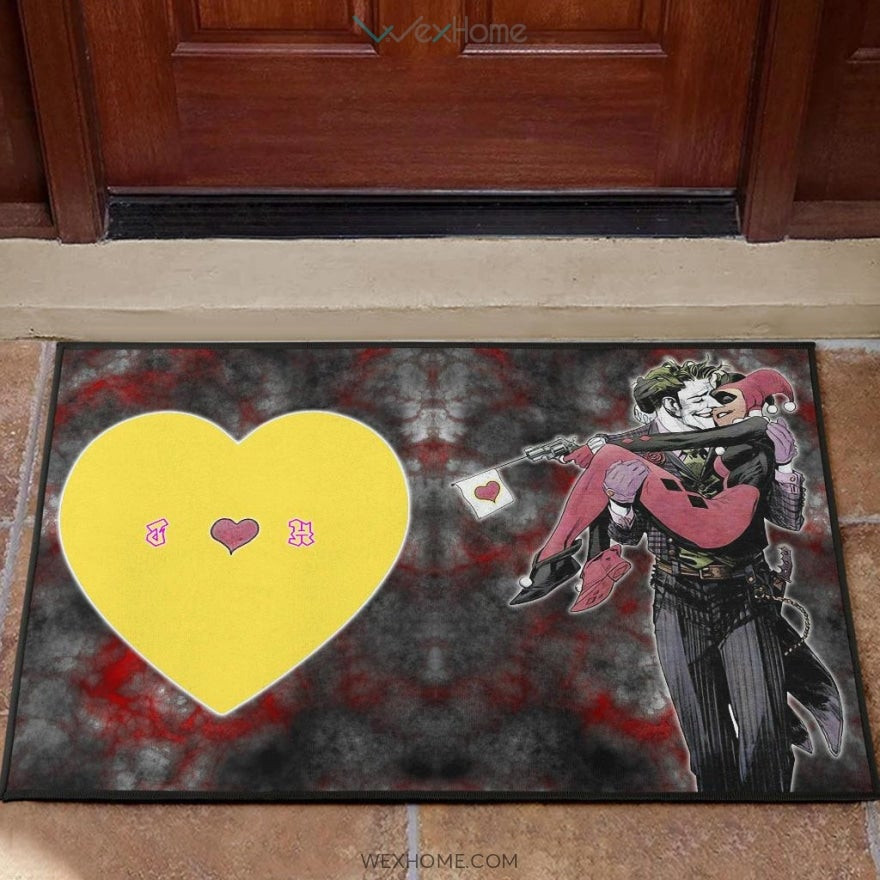 Horror Movie J & H Joker And Harley Quinn Love In Battle Rubber Doormat Home Decor