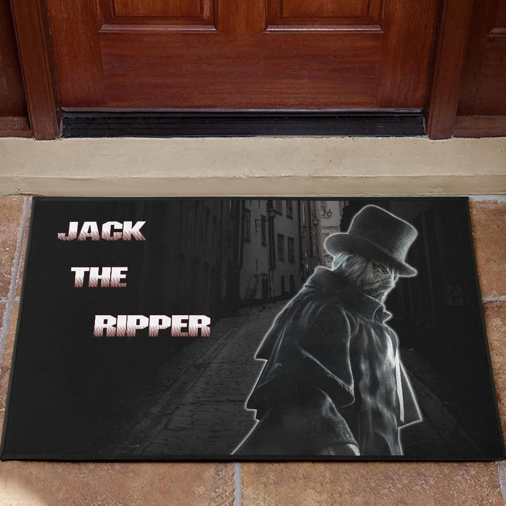 Horror Movie Jack The Ripper In City Black White Rubber Doormat Home Decor