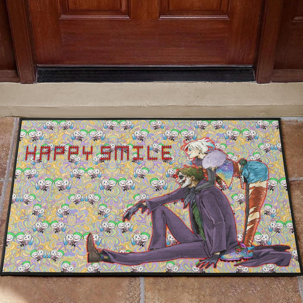 Horror Movie Joker And Harley Quinn Happy Smile Chibi Patterns Rubber Doormat Home Decor
