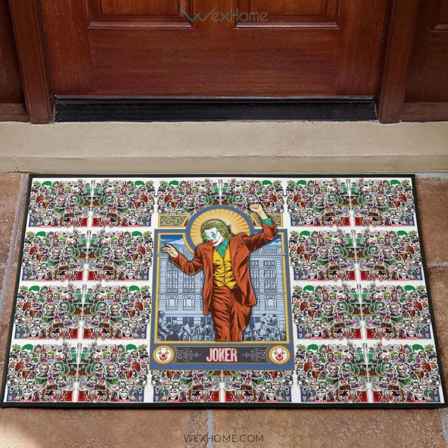 Horror Movie Joker Dancing Joker Face Cards Patterns Rubber Doormat Home Decor