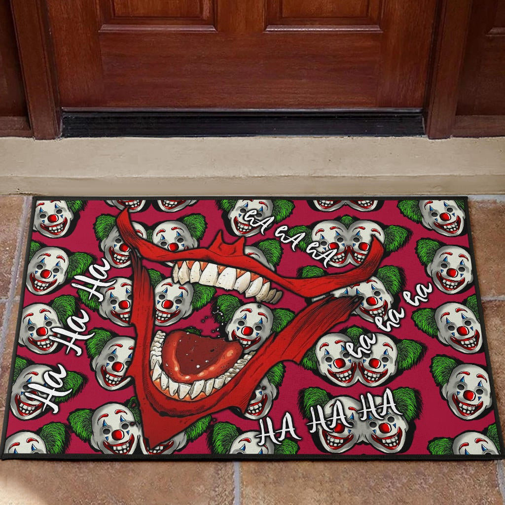Horror Movie Joker Laughing Mouth Joker Clown Face Patterns Rubber Doormat Home Decor