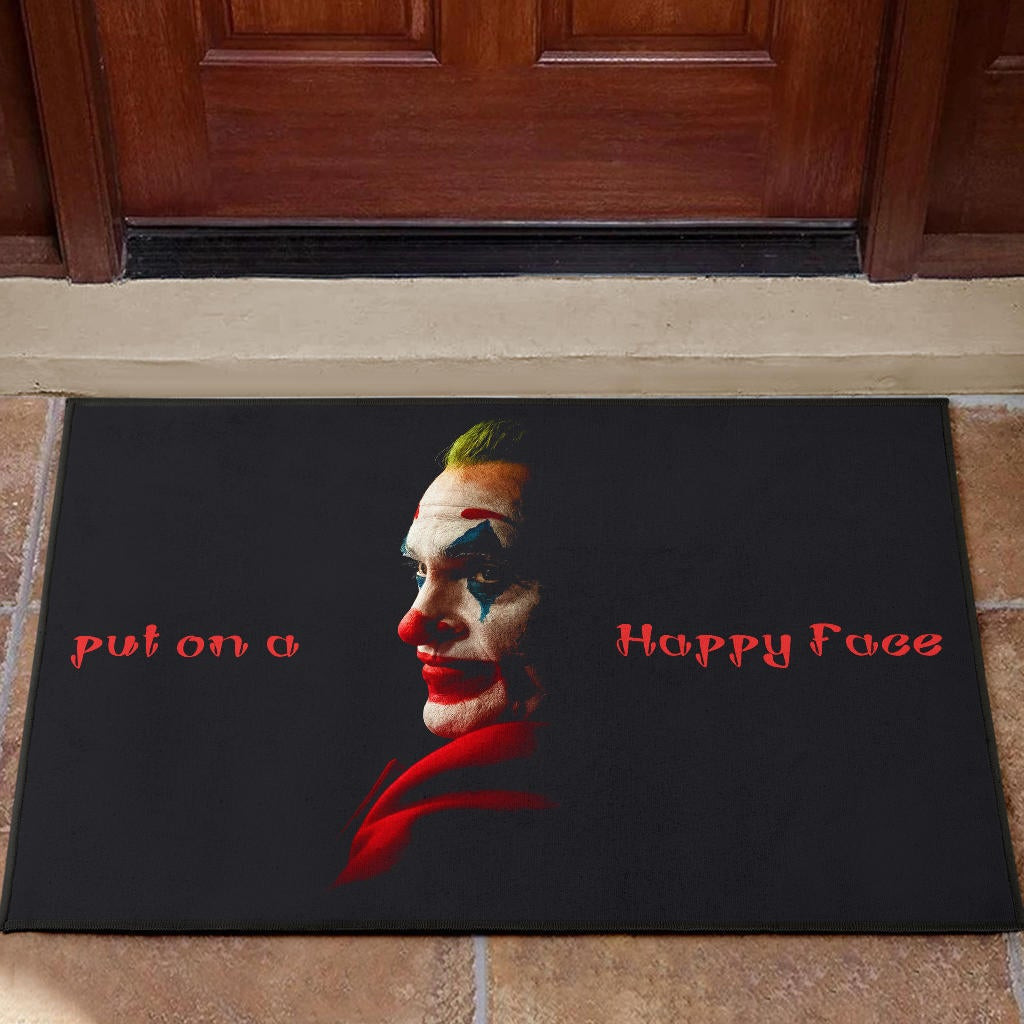 Horror Movie Joker Quote Put On A Happy Face Rubber Doormat Home Decor