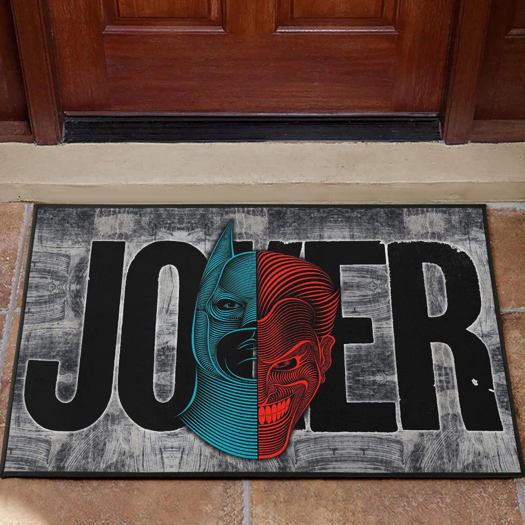 Horror Movie Joker Text Half Batman Half Joker Face Rubber Doormat Home Decor