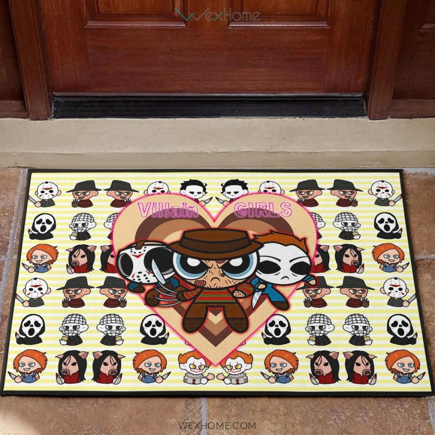 Horror Movie Powerpuff Girls Cosplay Horror Villains Chibi Patterns Rubber Doormat Home Decor