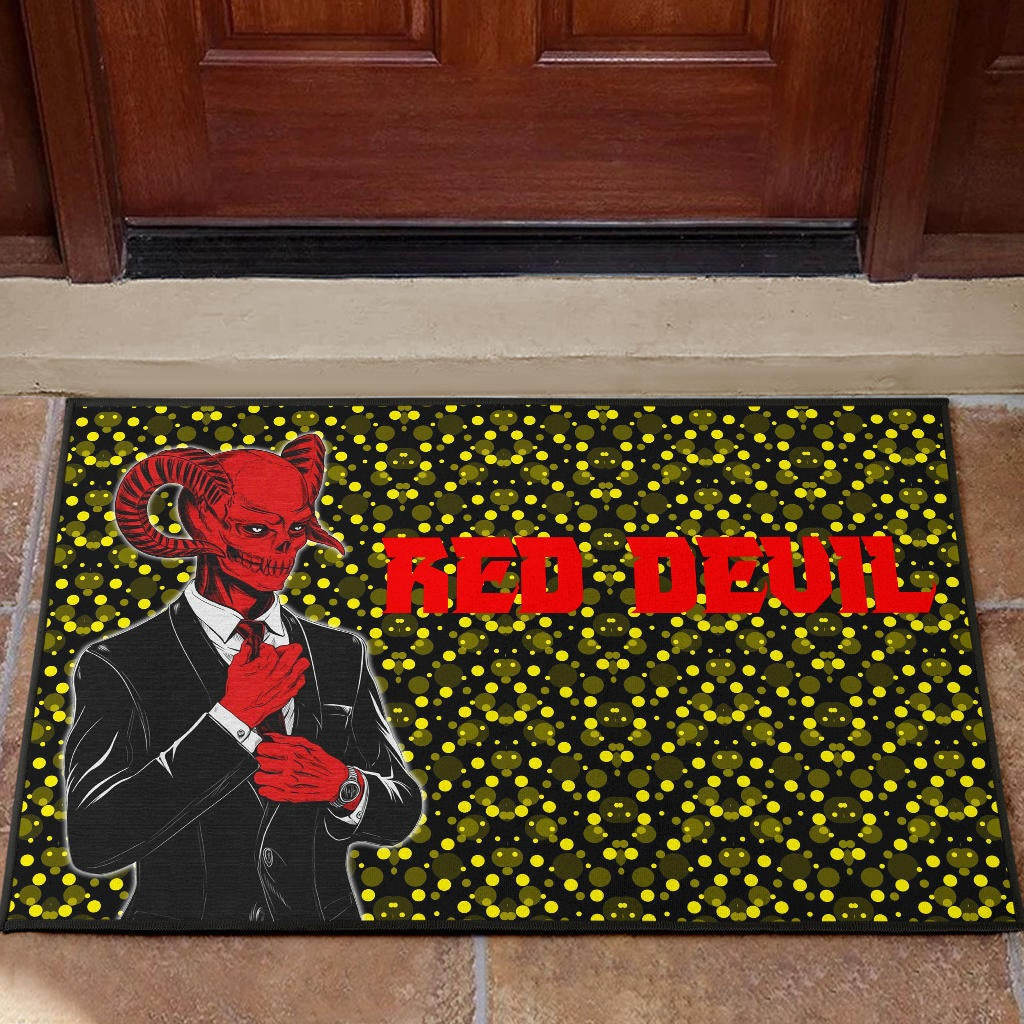 Horror Movie Red Devil Wearing Suit Rubber Doormat Home Decor