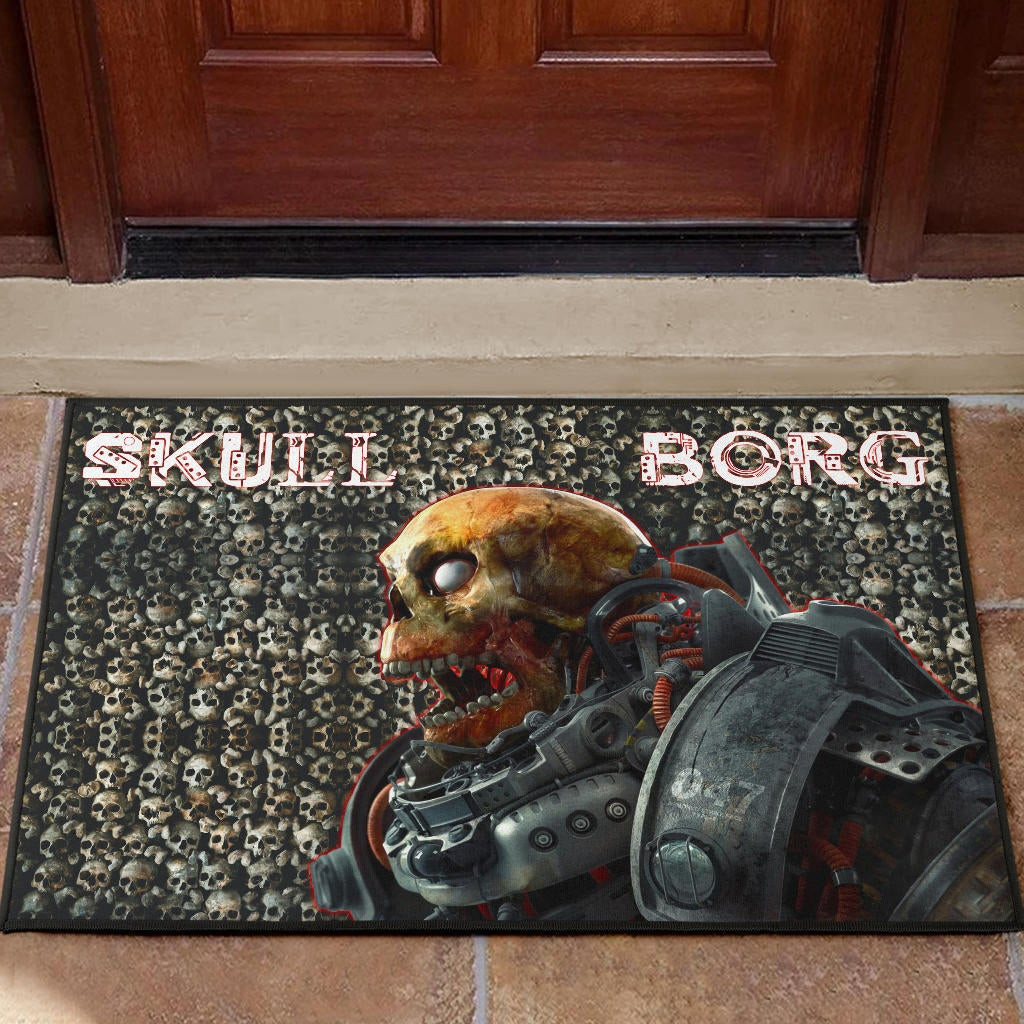 Horror Movie Robot Skullborg Skull Background Rubber Doormat Home Decor