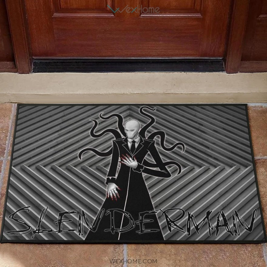 Horror Movie Slenderman Minimal Fanart Black White Rubber Doormat Home Decor