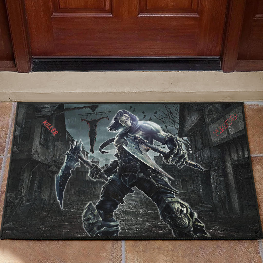 Horror Movie Thanatos With Skull Face Scary Night Rubber Doormat Home Decor