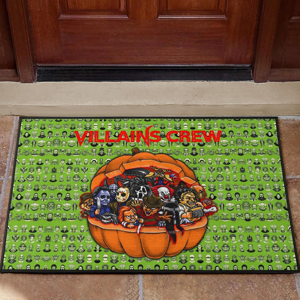 Horror Movie Villains Crew In Pumpkin Green Patterns Rubber Doormat Home Decor