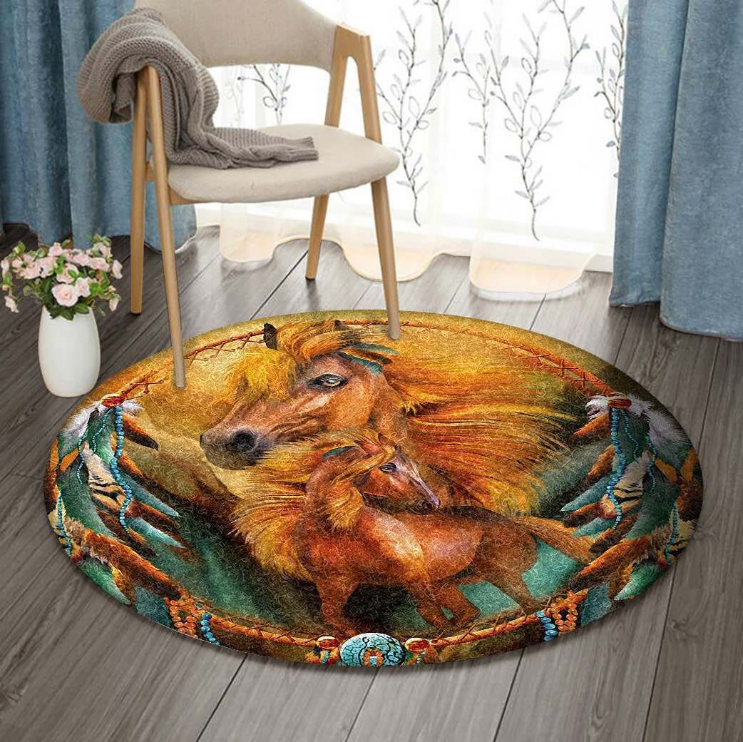 Horse Dreamcatcher Round Rug Carpet Bedroom Livingroom Home Decor