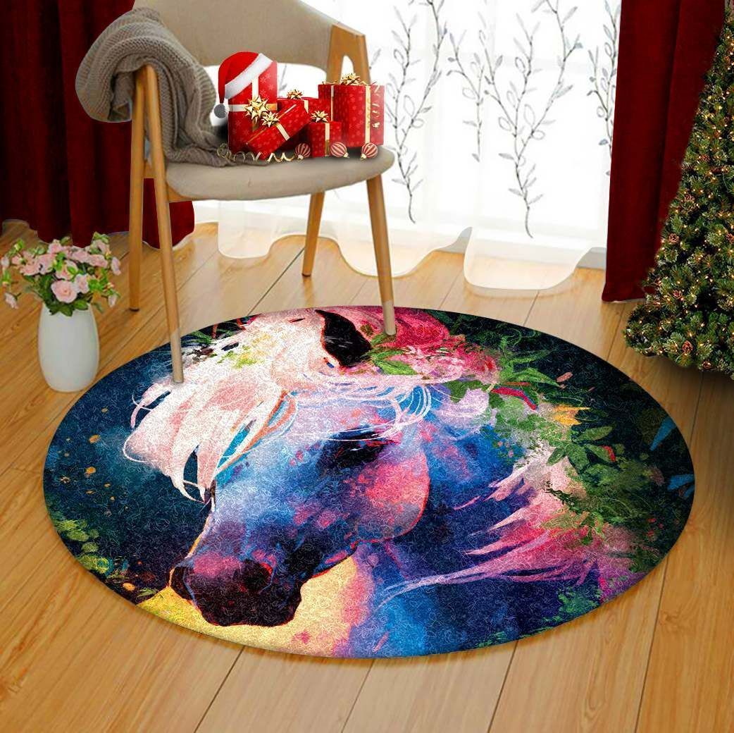 Horse Flower Round Rug Carpet Bedroom Livingroom Home Decor