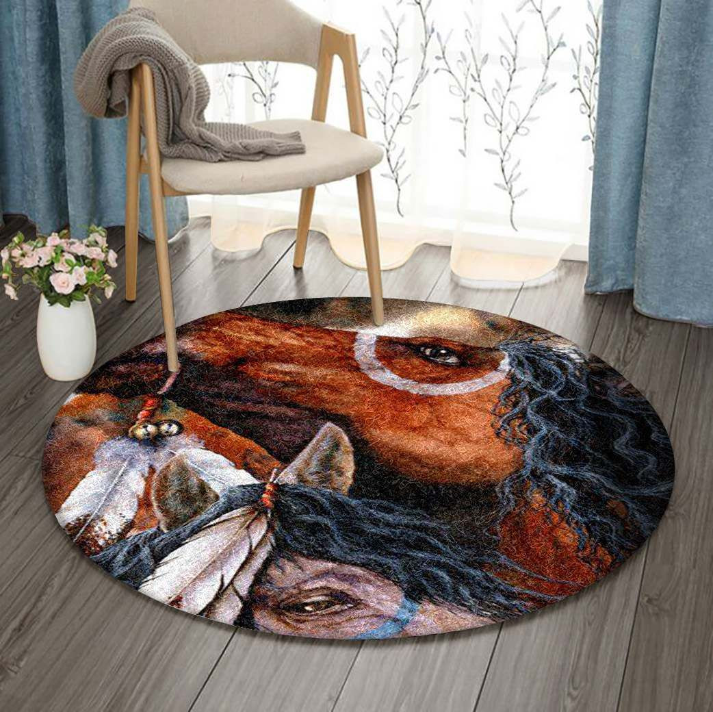 Horse Native American Round Rug Carpet Bedroom Livingroom Home Decor