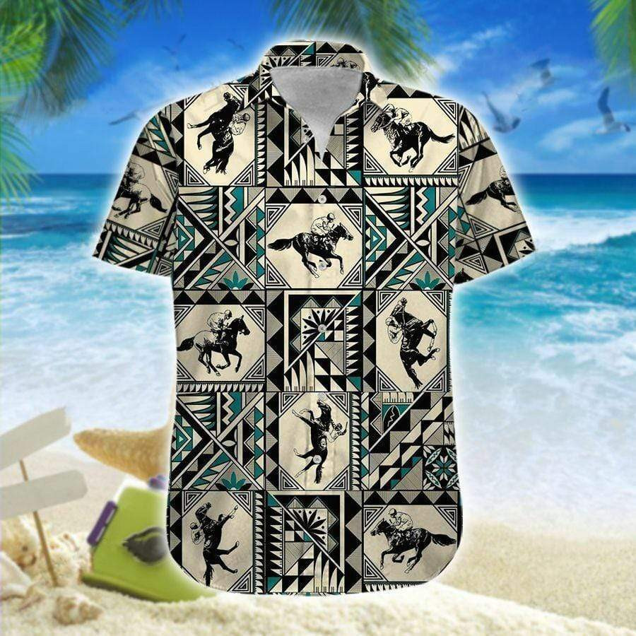 Horse Racing Native Pattern Hawaiian Shirt