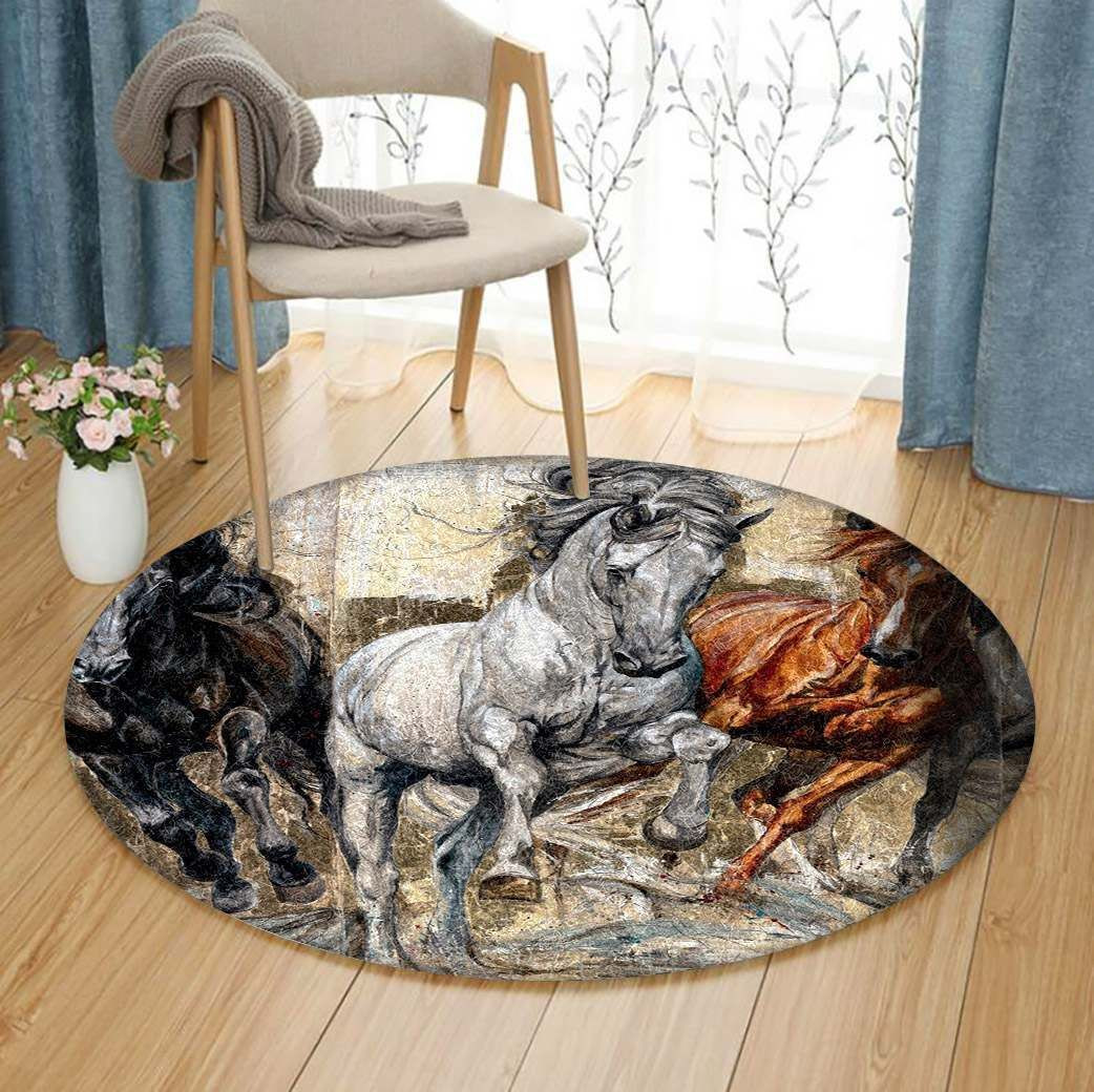 Horse Round Rug Carpet Bedroom Livingroom Home Decor